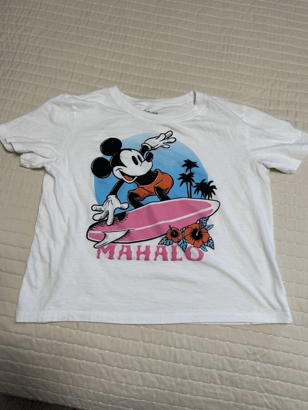 Disney Mickey Mouse Mahalo Surfing T Shirt | Kids XL | White